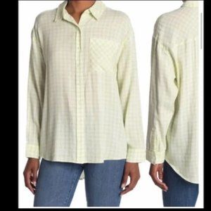 NWT Nordstrom Aboun Green Oversized Lightweight Plaid Top
